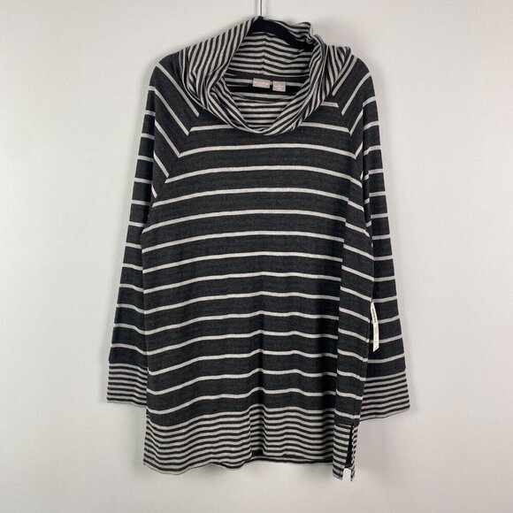 Chicos Zenergy Striped Cowl-Neck Tunic Size 3 US 16/18 XL Heather Gray Stripe - Picture 1 of 12